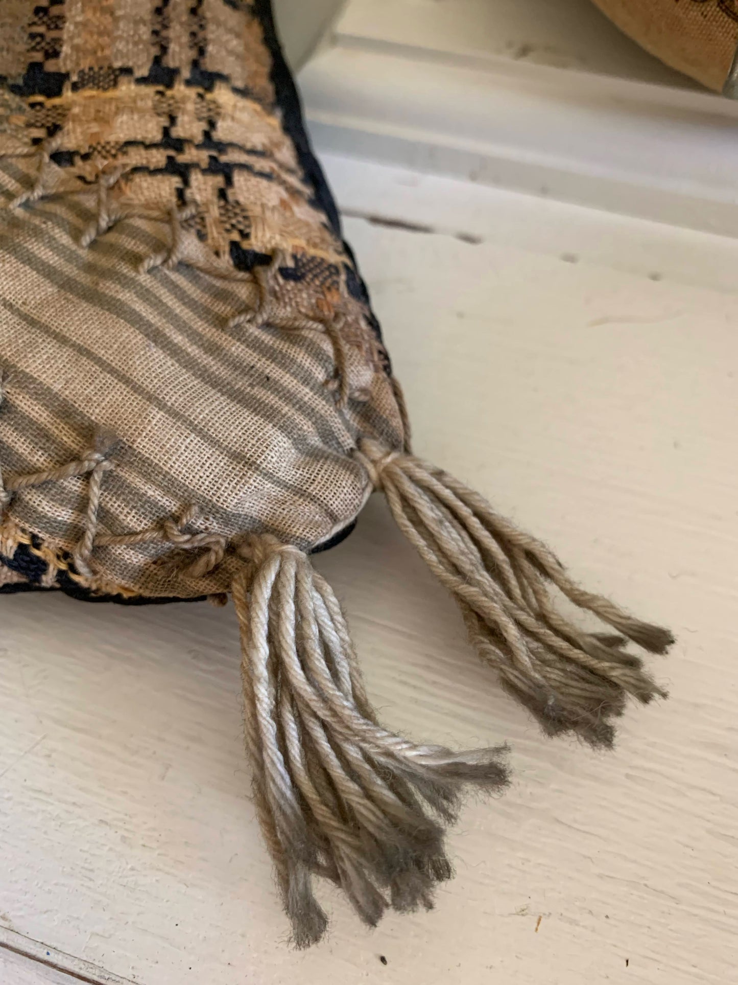 Early Woven Cushion with Double Tassels