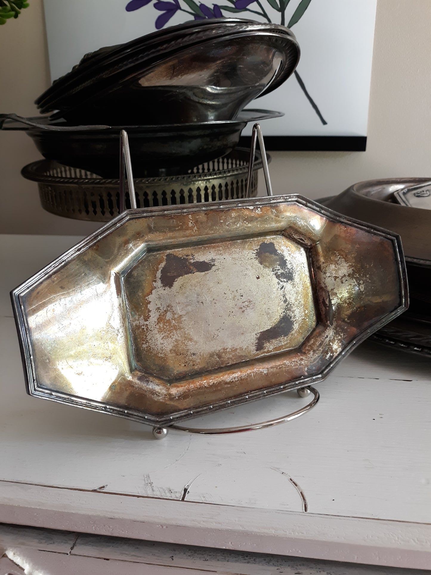 Vintage Octagonal Silver Plate Tray
