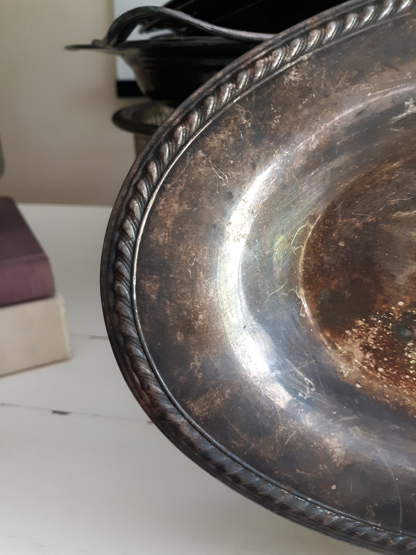 Vintage Silver Plated Oval Tray / Patina