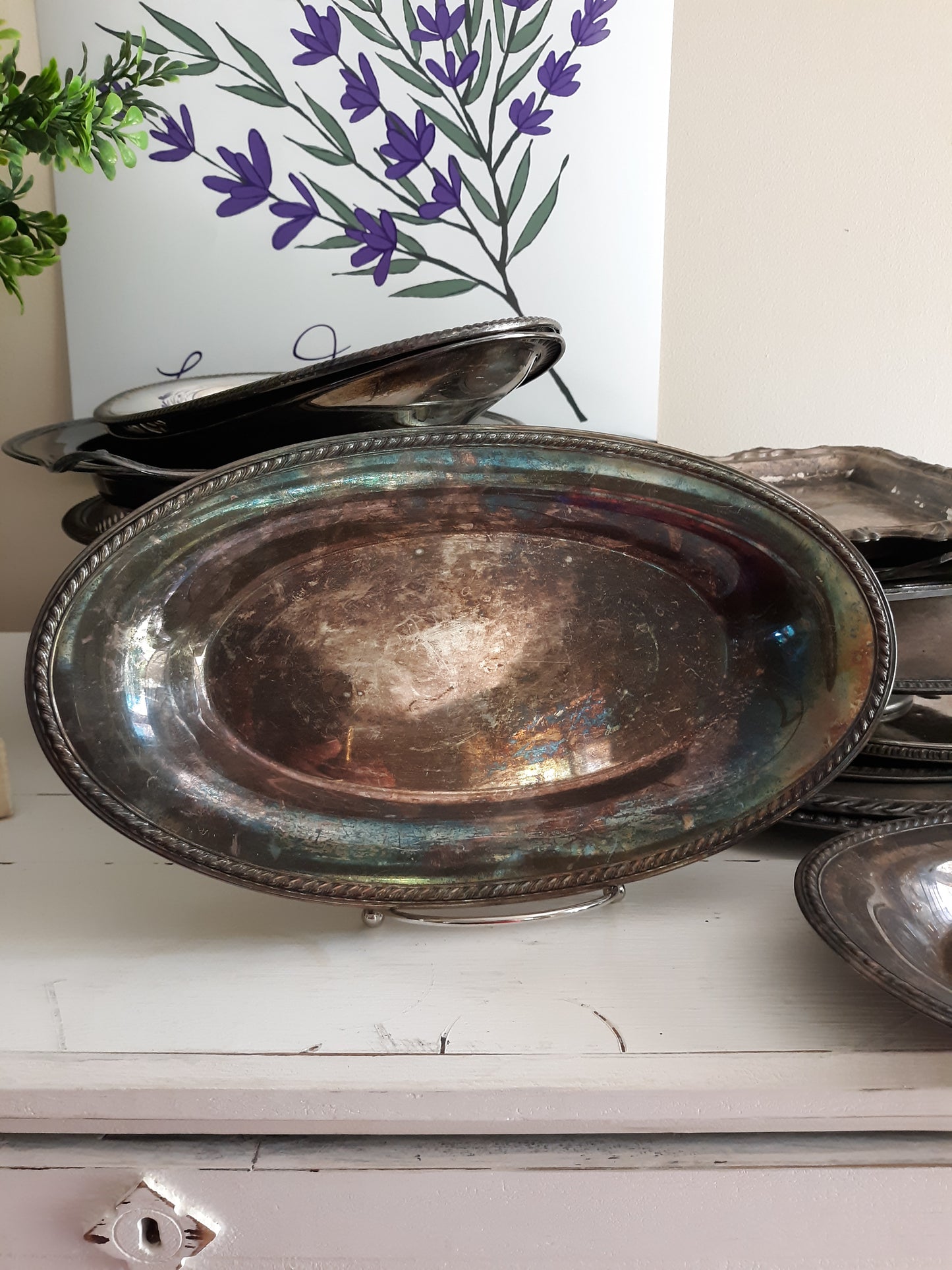 Vintage Silver Plated Oval Tray / Patina