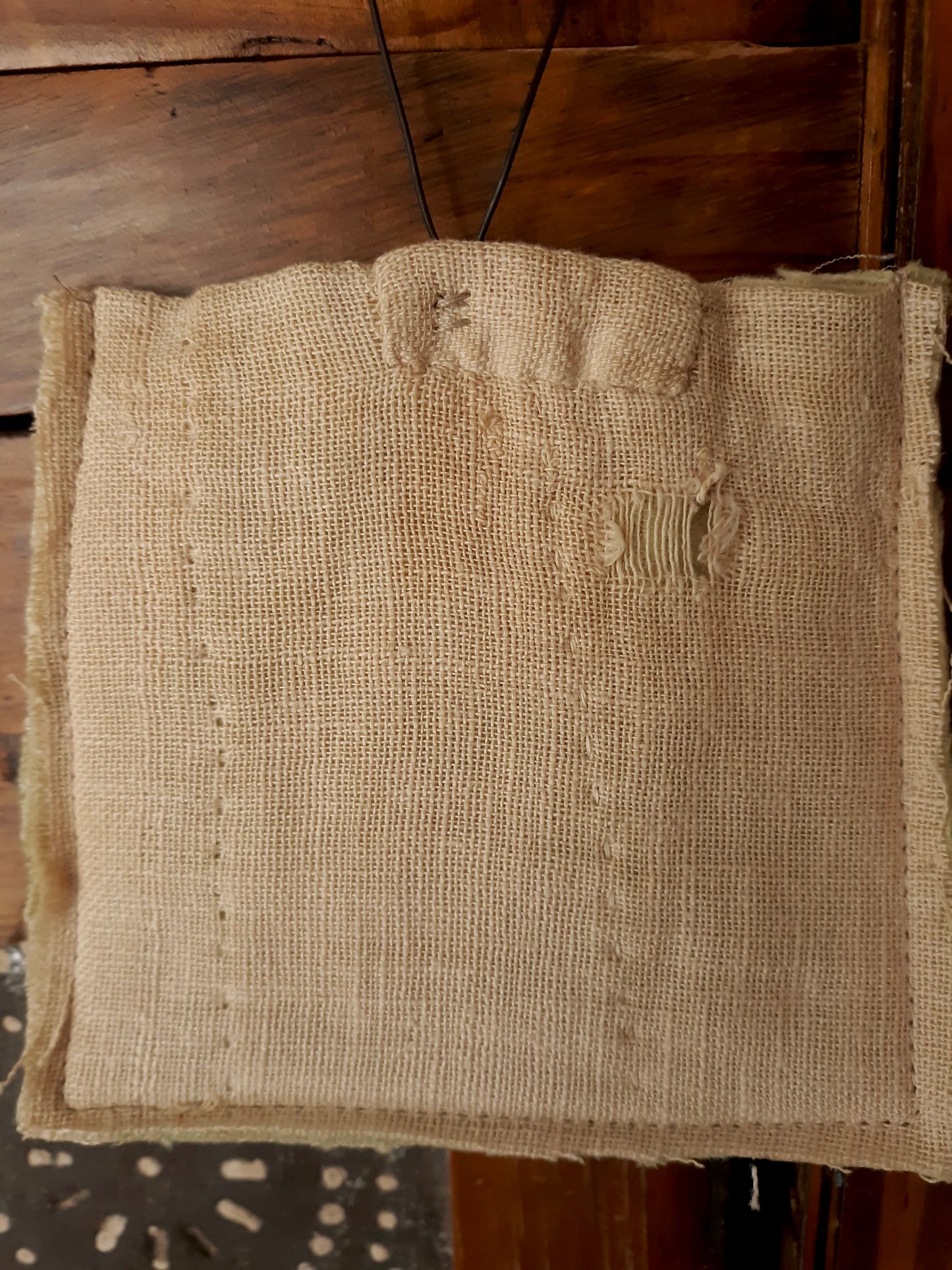Antique Quilt Small Ditty Bag Wire Handle