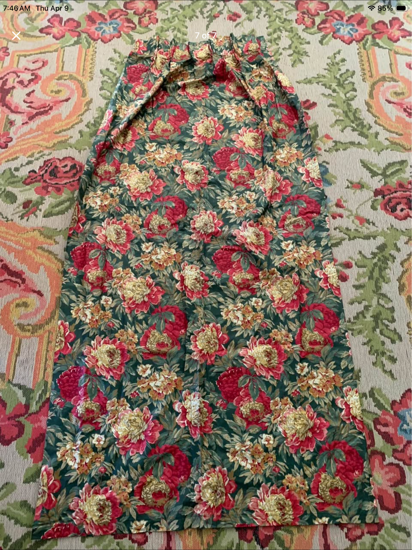Vintage Floral Pinch Pleat Curtains, 2 Sets (4 Panels)