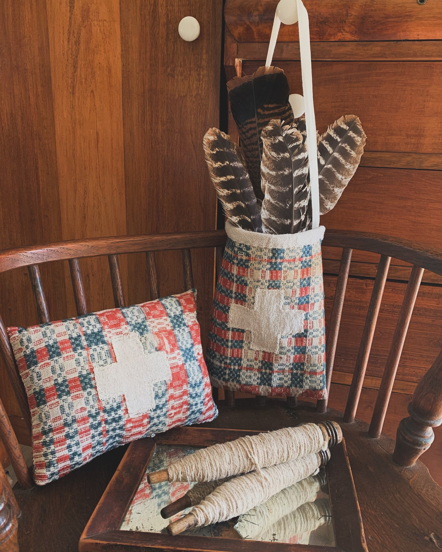 Antique Coverlet Swiss Cross Pocket