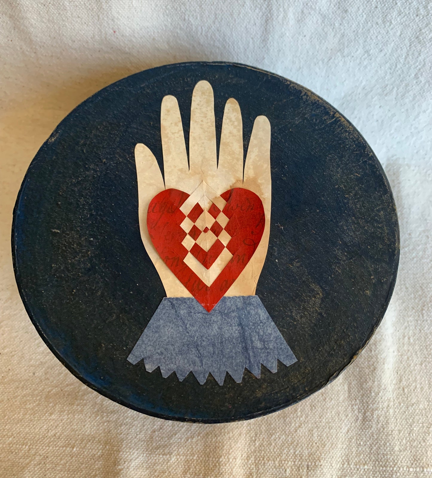 Blue Heart in Hand Box with Pincushion