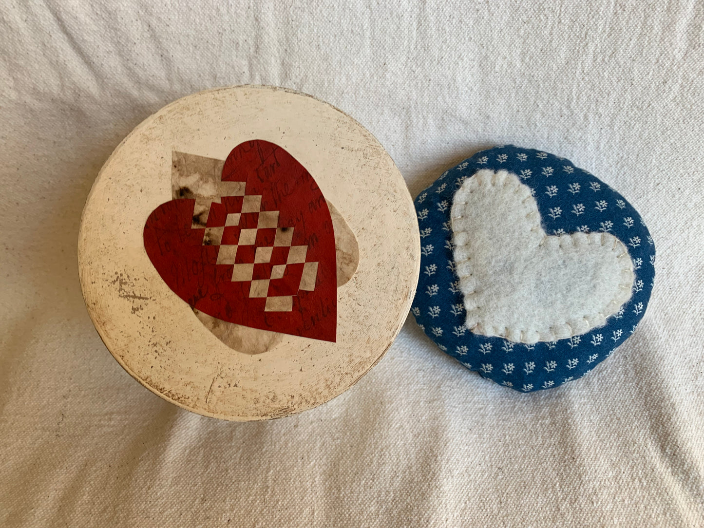 Cream Double Hearts Box with Pincushion