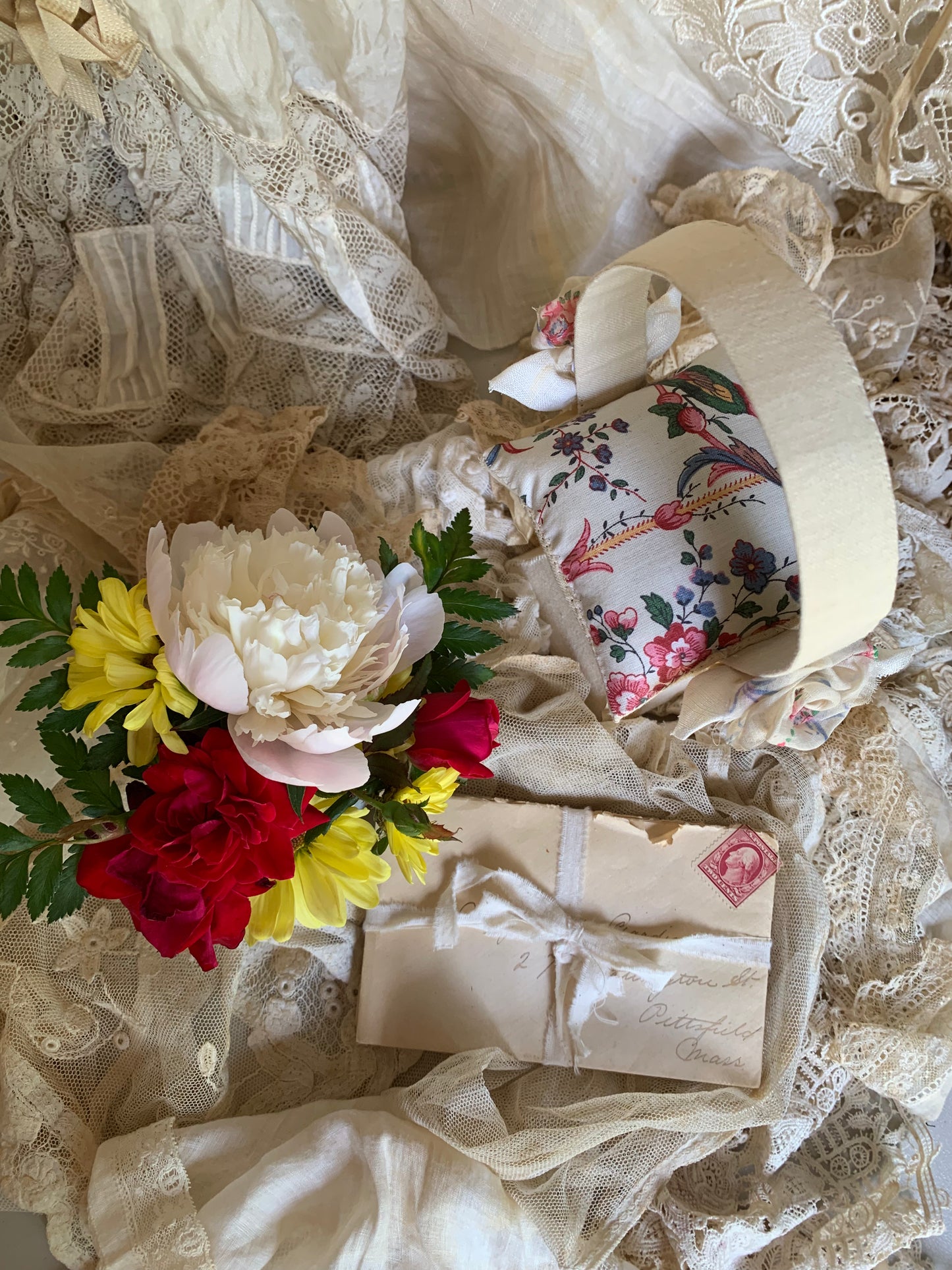French Bird and Floral Basket Pincushion