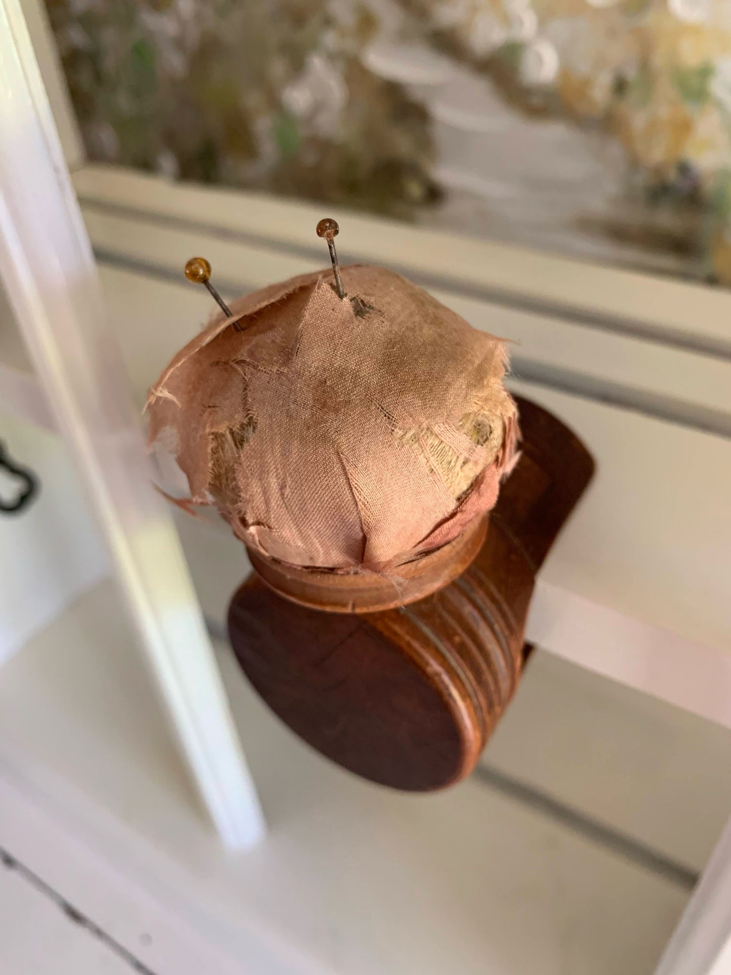 Antique Wood & Silk Sewing Clamp