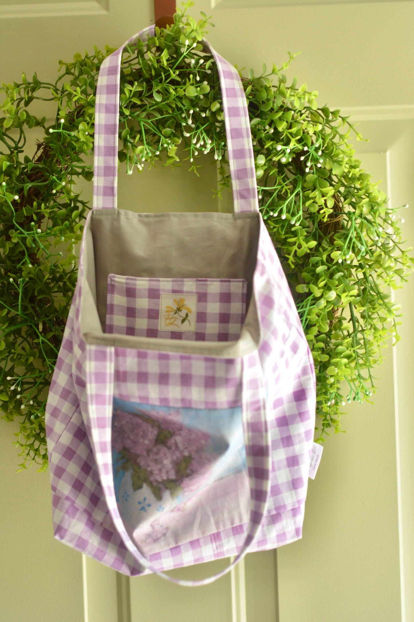 Lilacs & Gingham Market Tote Bag