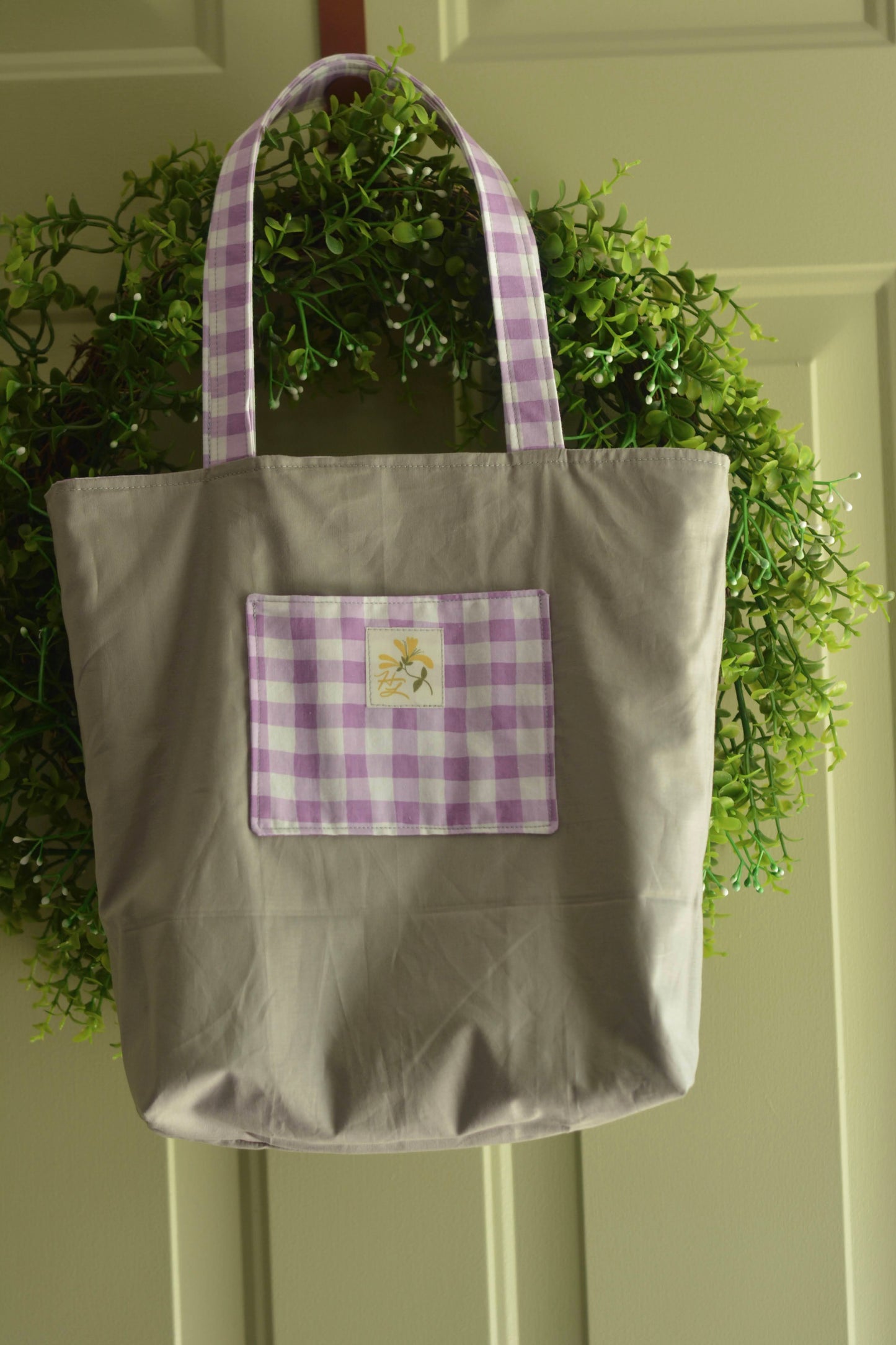 Lilacs & Gingham Market Tote Bag