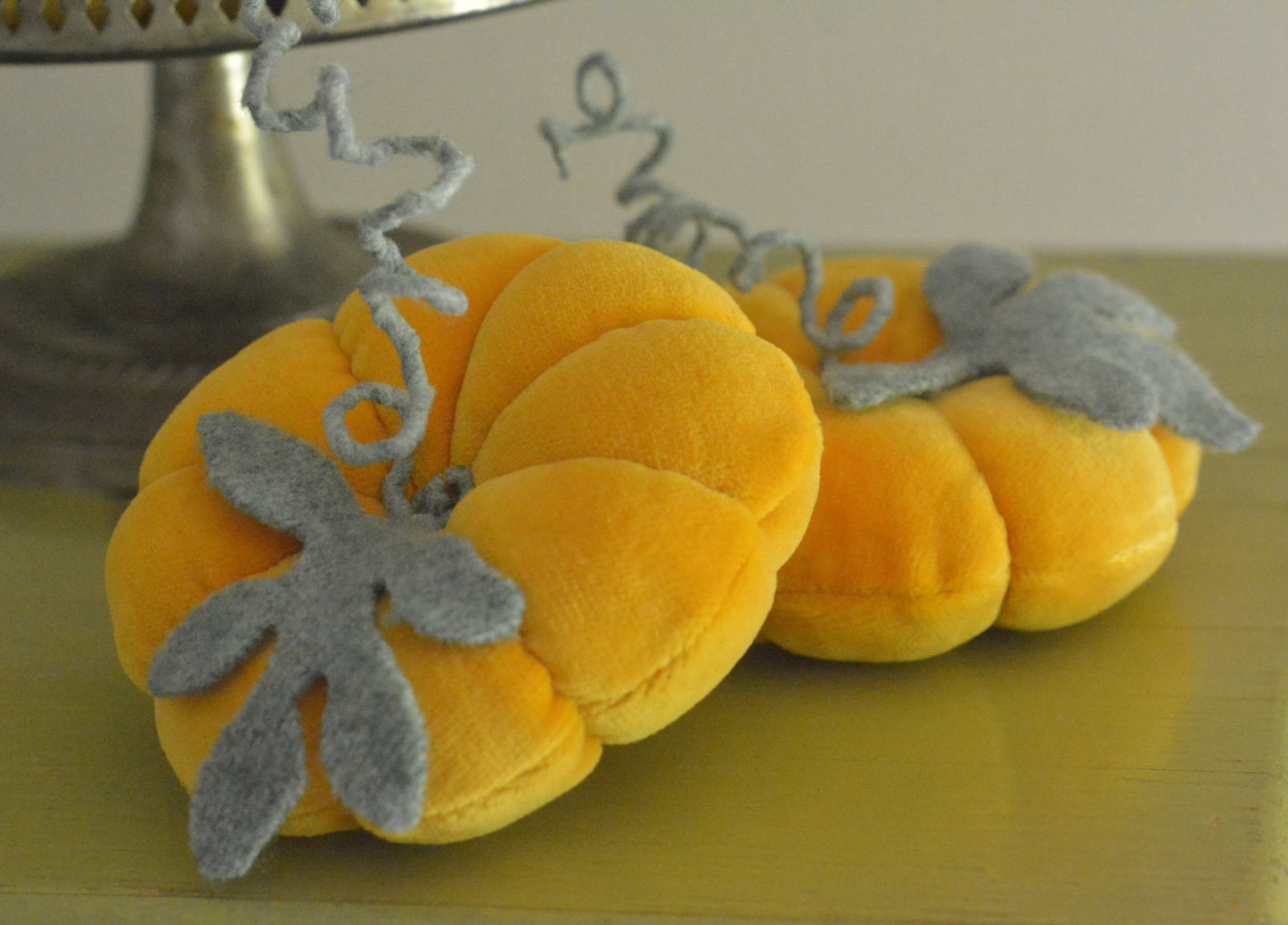 Vintage Cotton Velvet Pumpkins - Yellow Gold w/ Spring Green