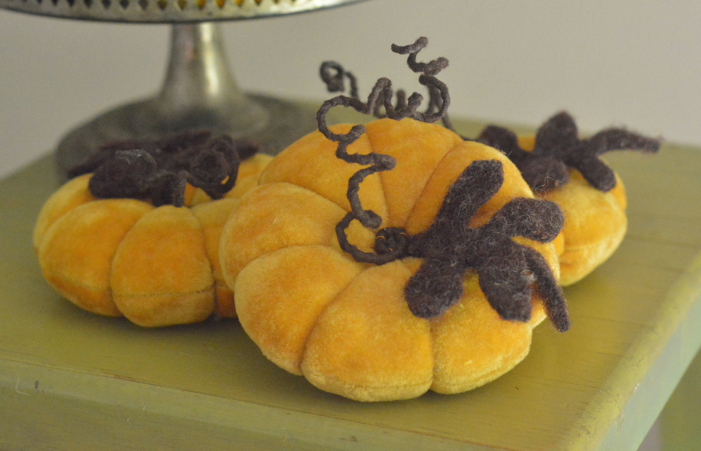 Vintage Velvet Pumpkins - Yellow Gold w/ Dark Brown