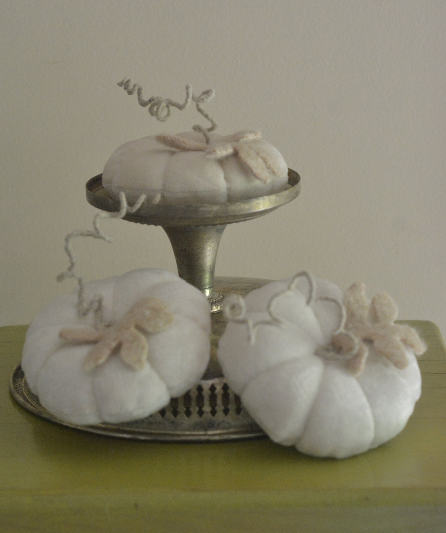 Vintage Velvet Pumpkins - White