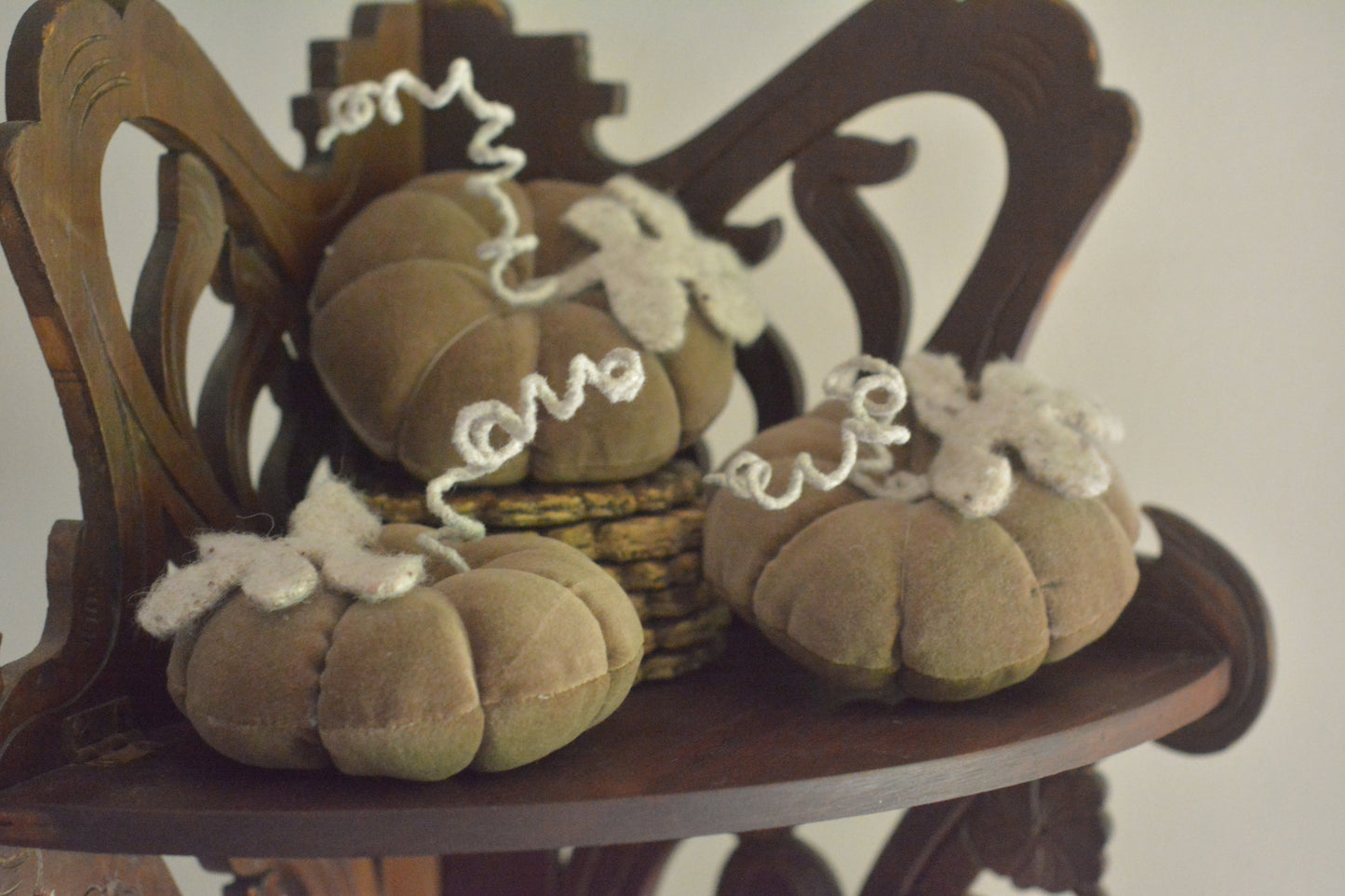 Vintage Cotton Velvet Pumpkins - Taupey Mushroom Brown