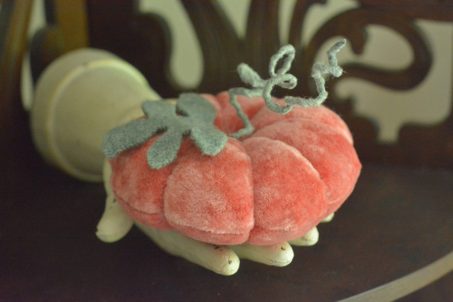 Vintage Velvet Pumpkin - Salmon Peachy Pink w/ Sage Green