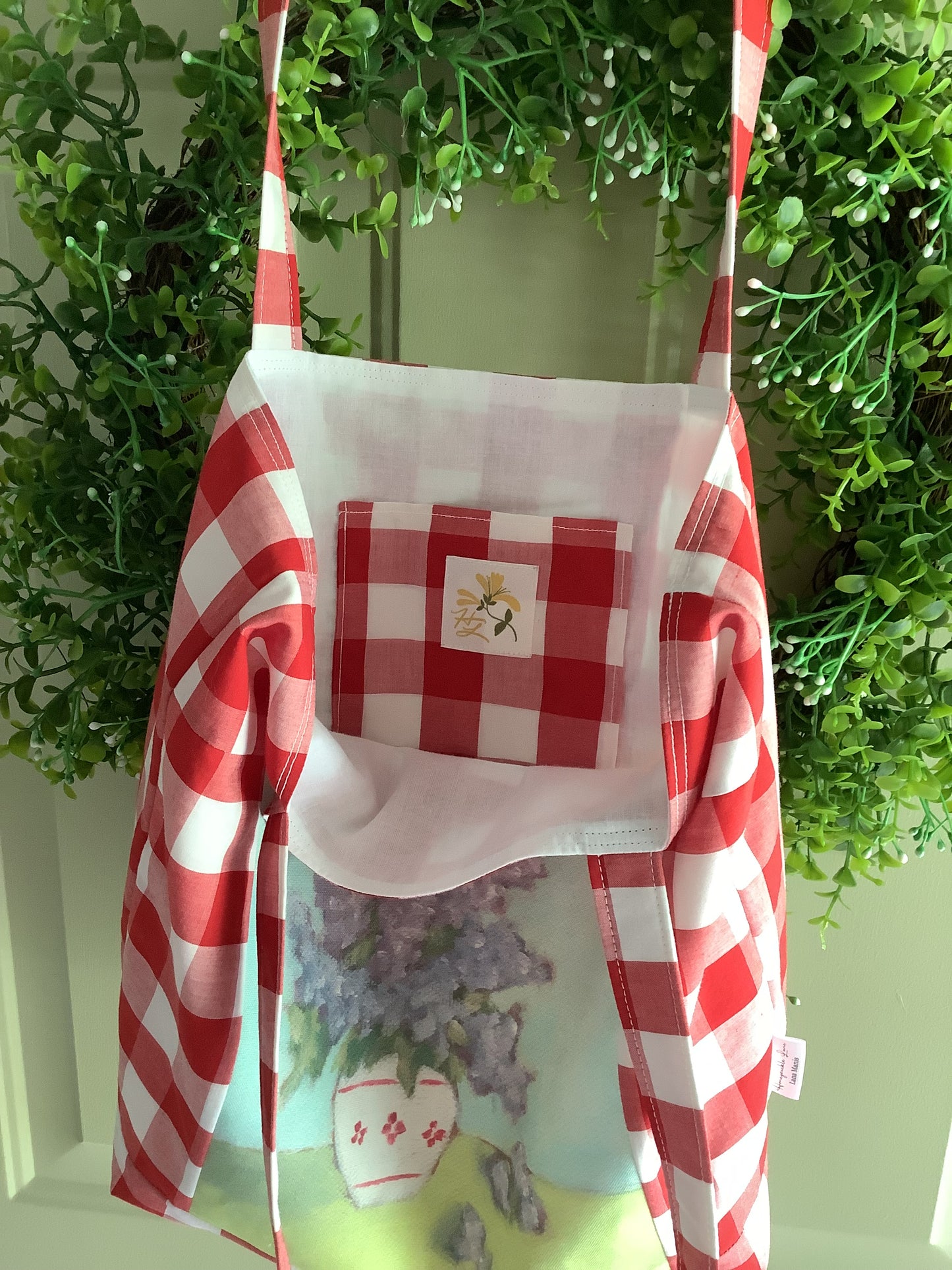 Lilacs & Gingham Floral Market Tote Bag