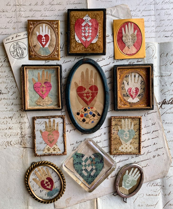 Tan Heart in Hand in Embossed Copper Frame