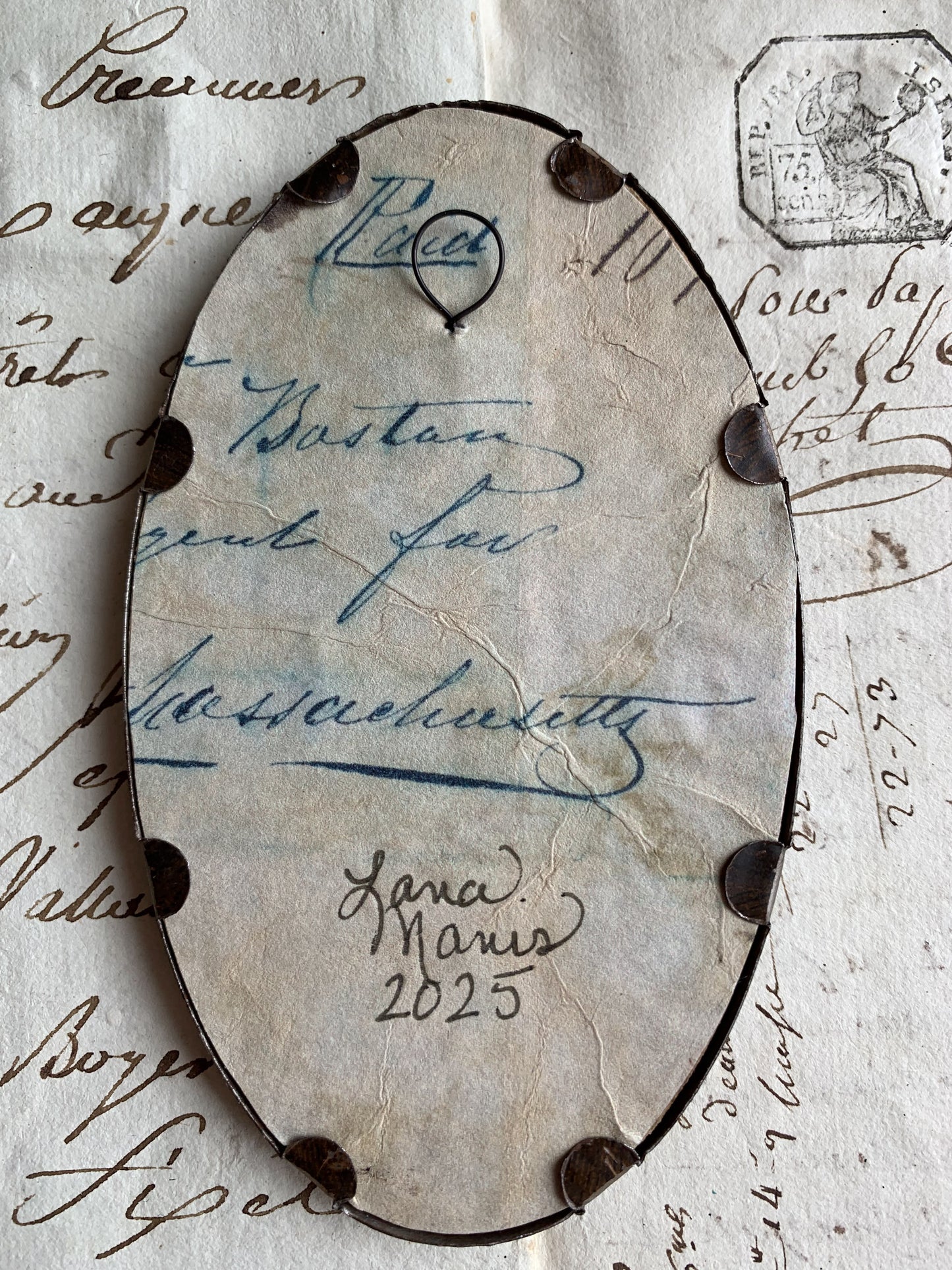 Aged Heart in Hand with Faux Wood Grain Metal Frame