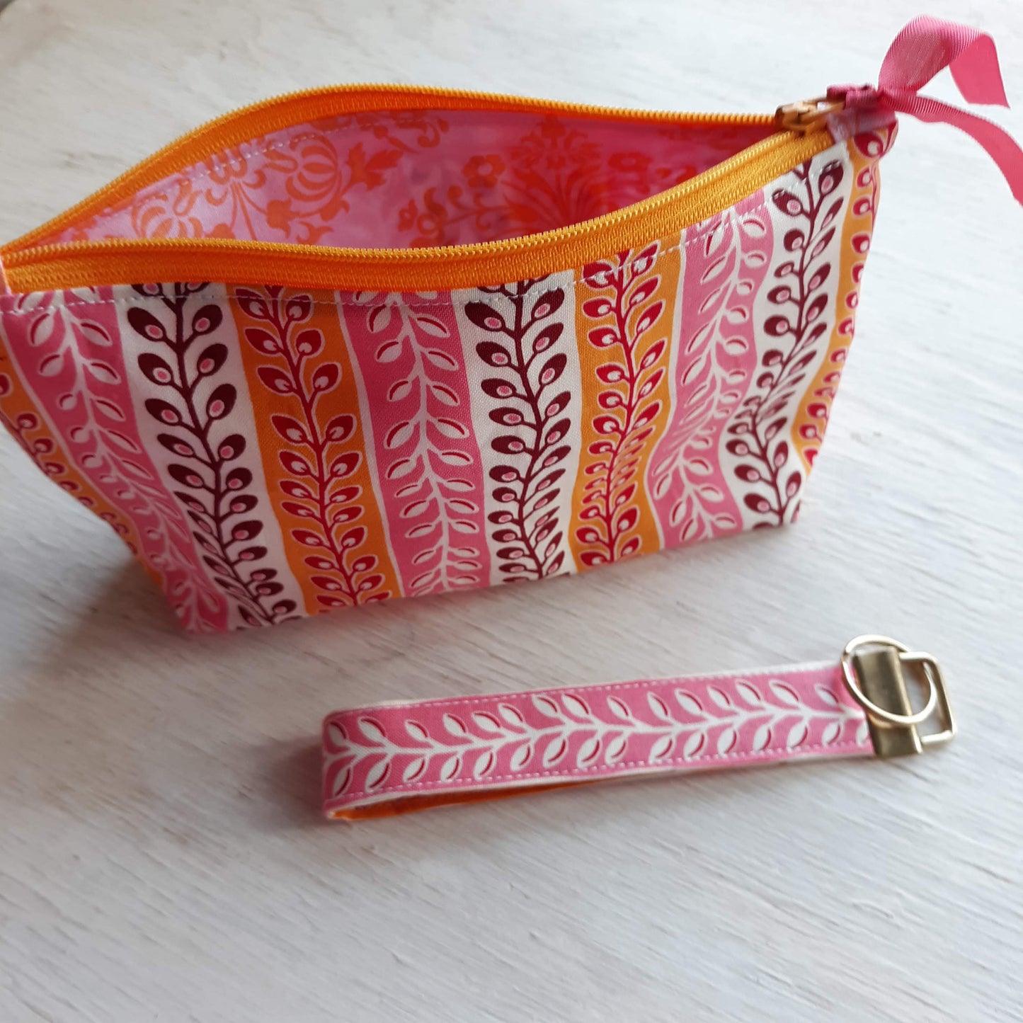 Seed Pod Stripe Zipper Pouch with optional Key Fob
