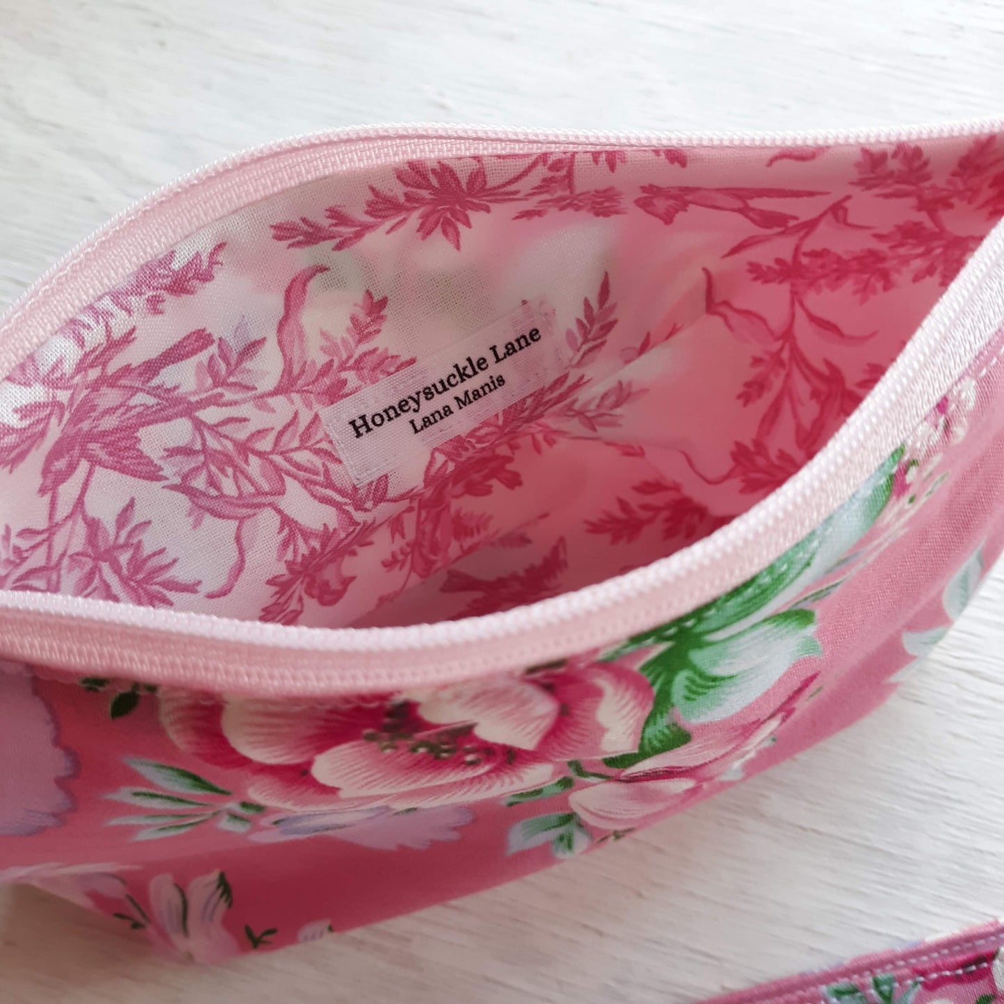 Floral & Toile Zipper Pouch with optional Key Fob