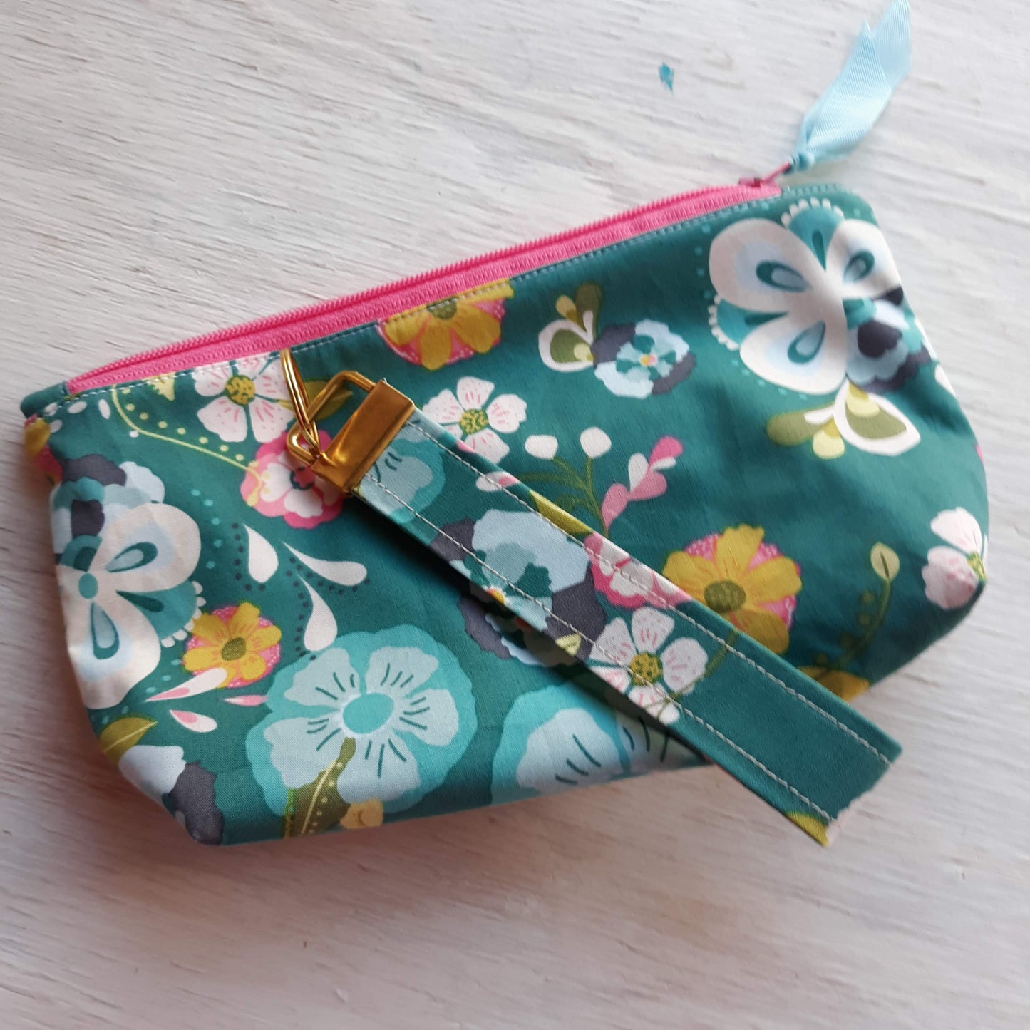 Modern Floral Zipper Pouch with optional Key Fob