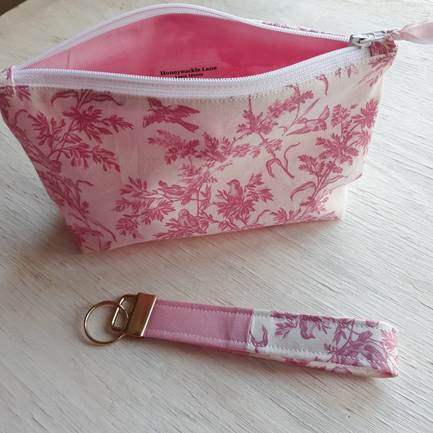 Toile Zipper Pouch with optional Key Fob