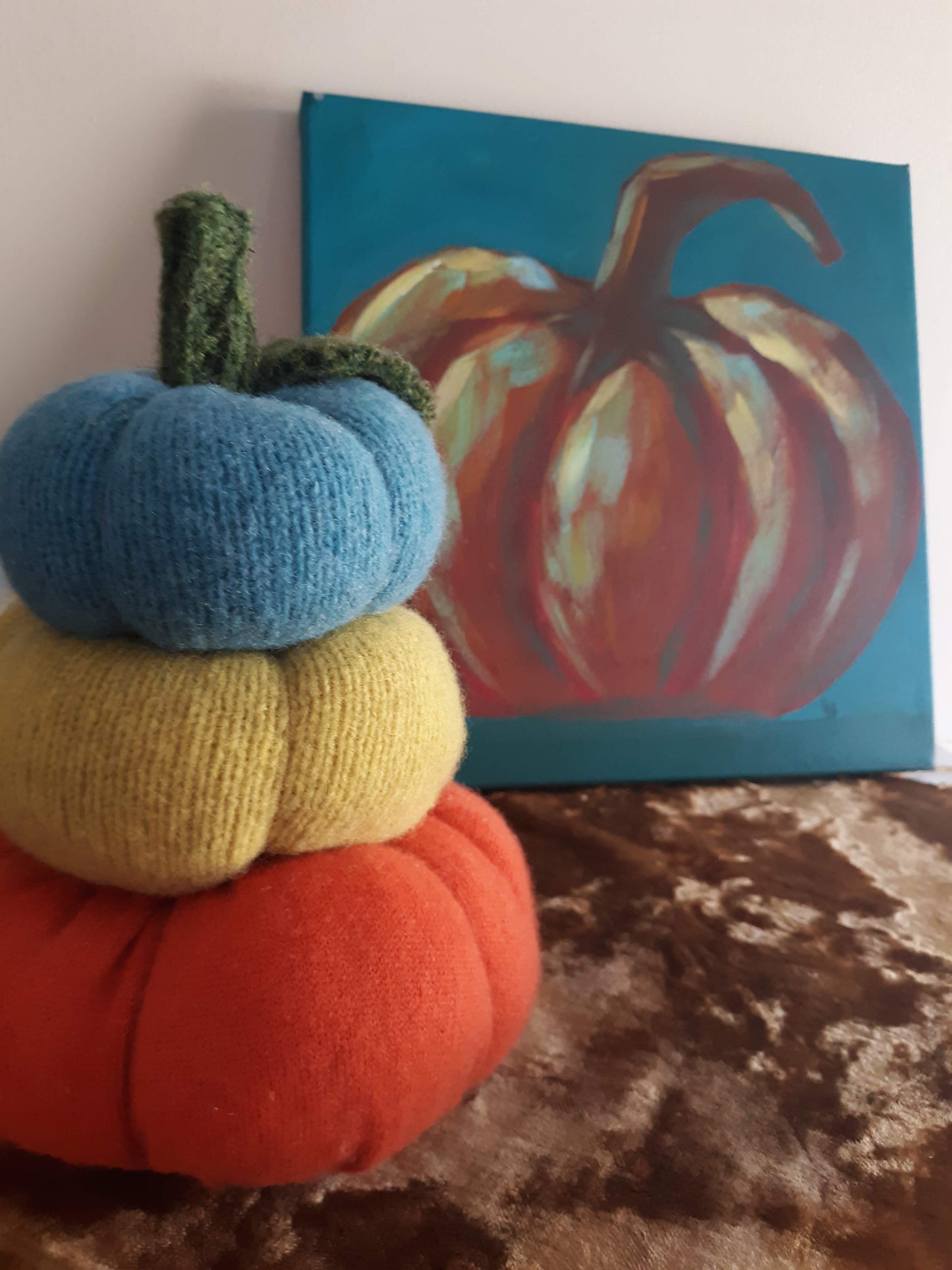 Colorful Stacked Wool Pumpkins
