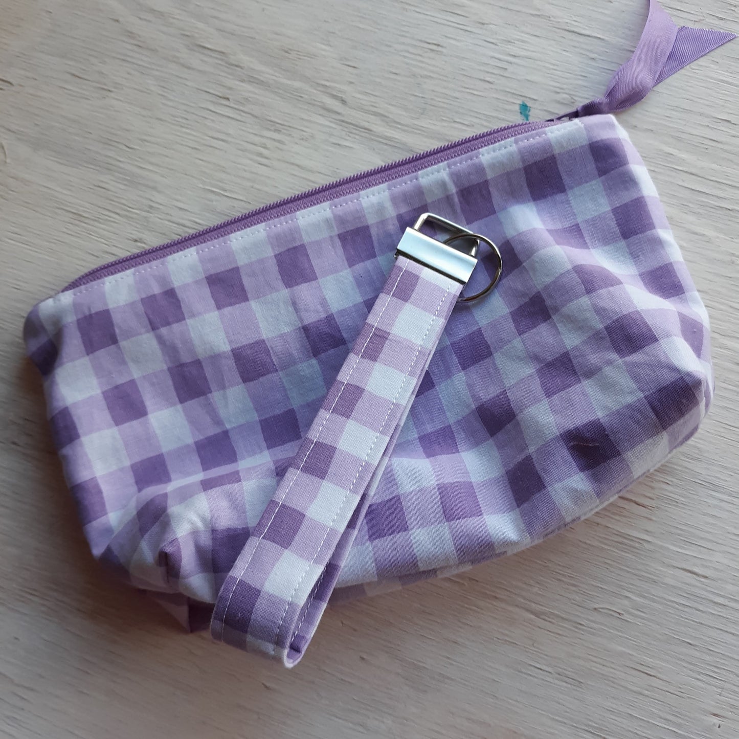 Gingham Zipper Pouch with optional Key Fob