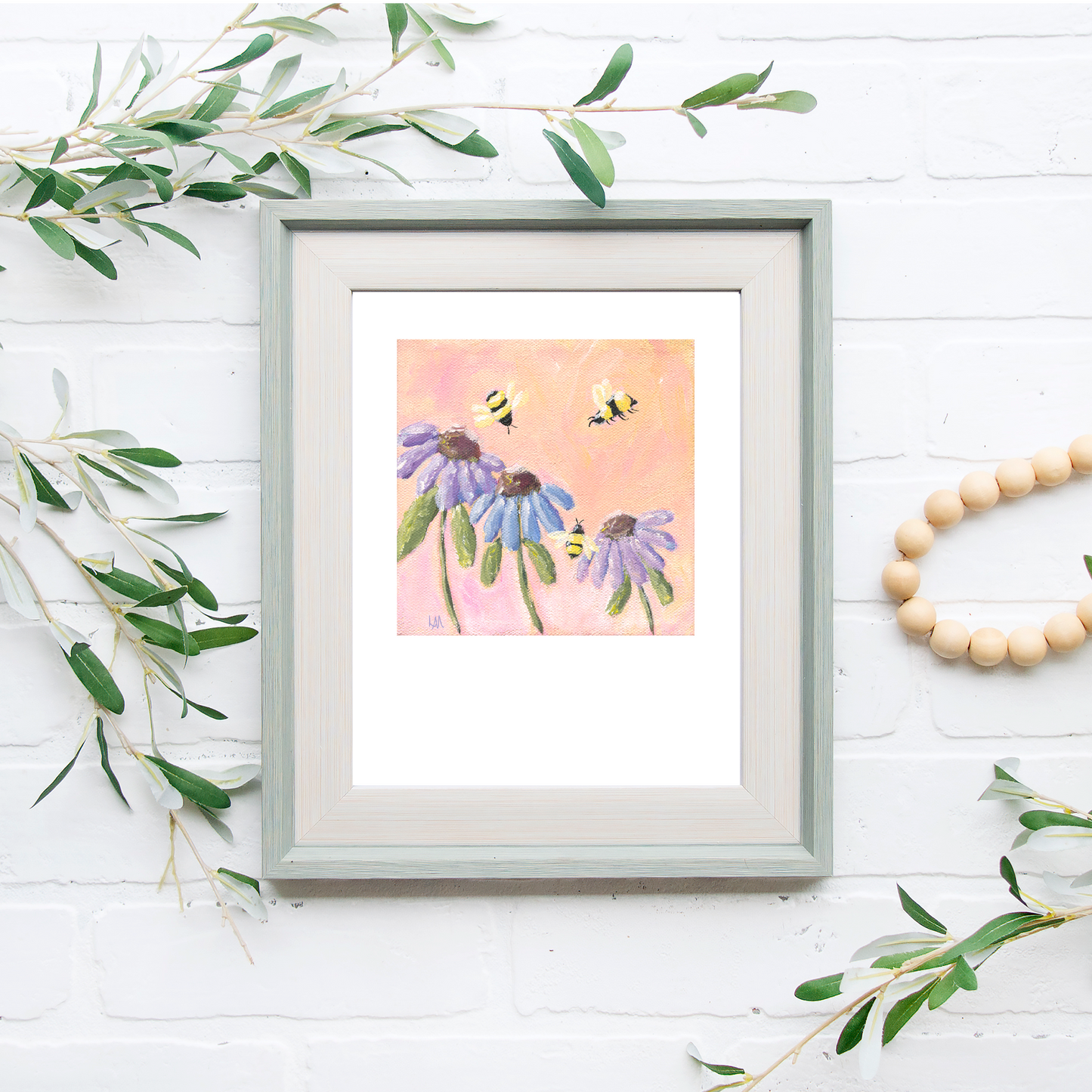 Coneflowers & Bees Art Print