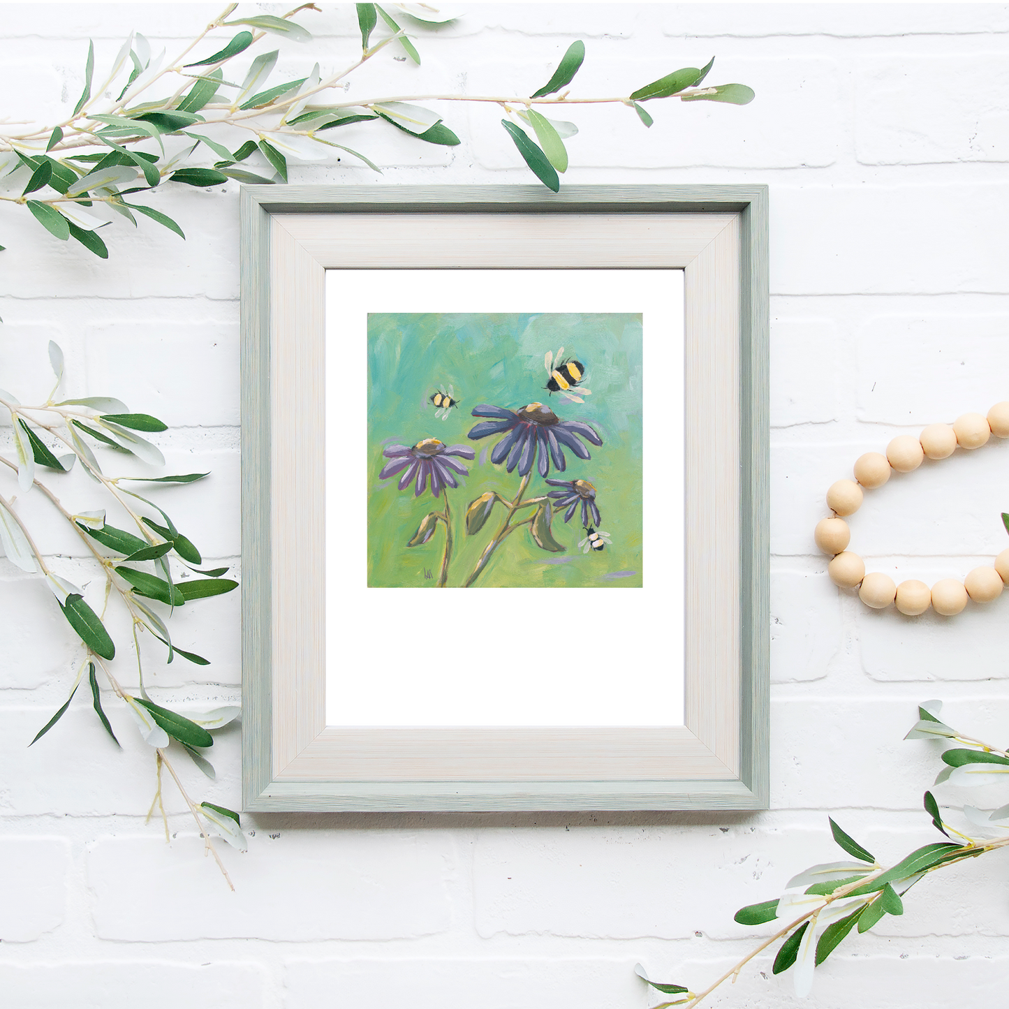 Bumblebees & Coneflowers Art Print