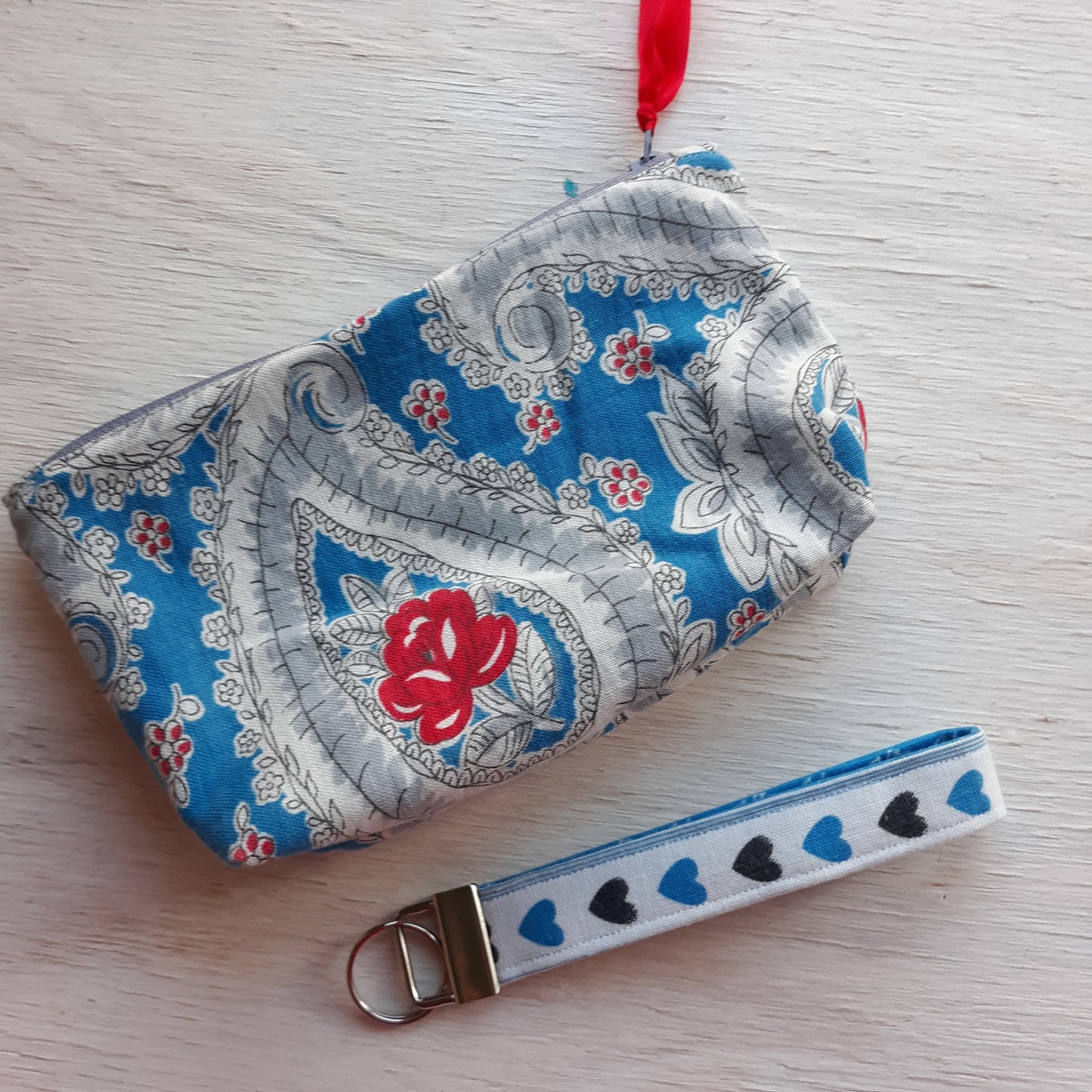 Vintage Feedsack Zipper Pouch with optional Key Fob