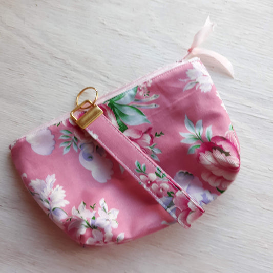 Floral & Toile Zipper Pouch with optional Key Fob