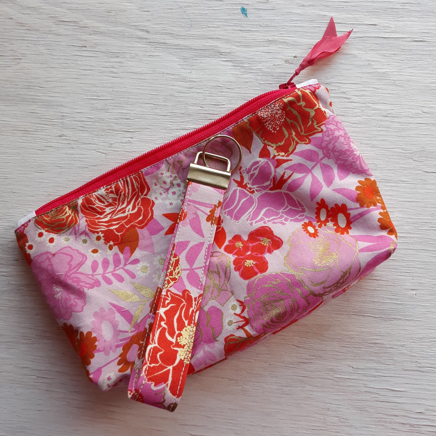 Metallic Peony Zipper Pouch with optional Key Fob