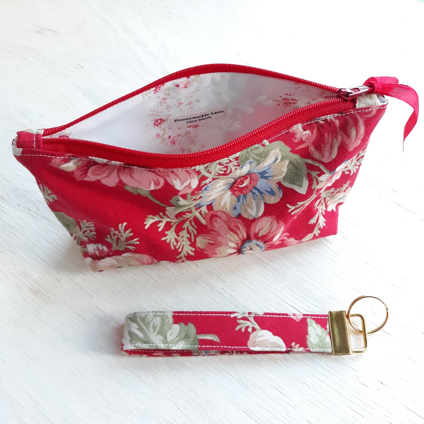 Floral Zipper Pouch with optional Key Fob