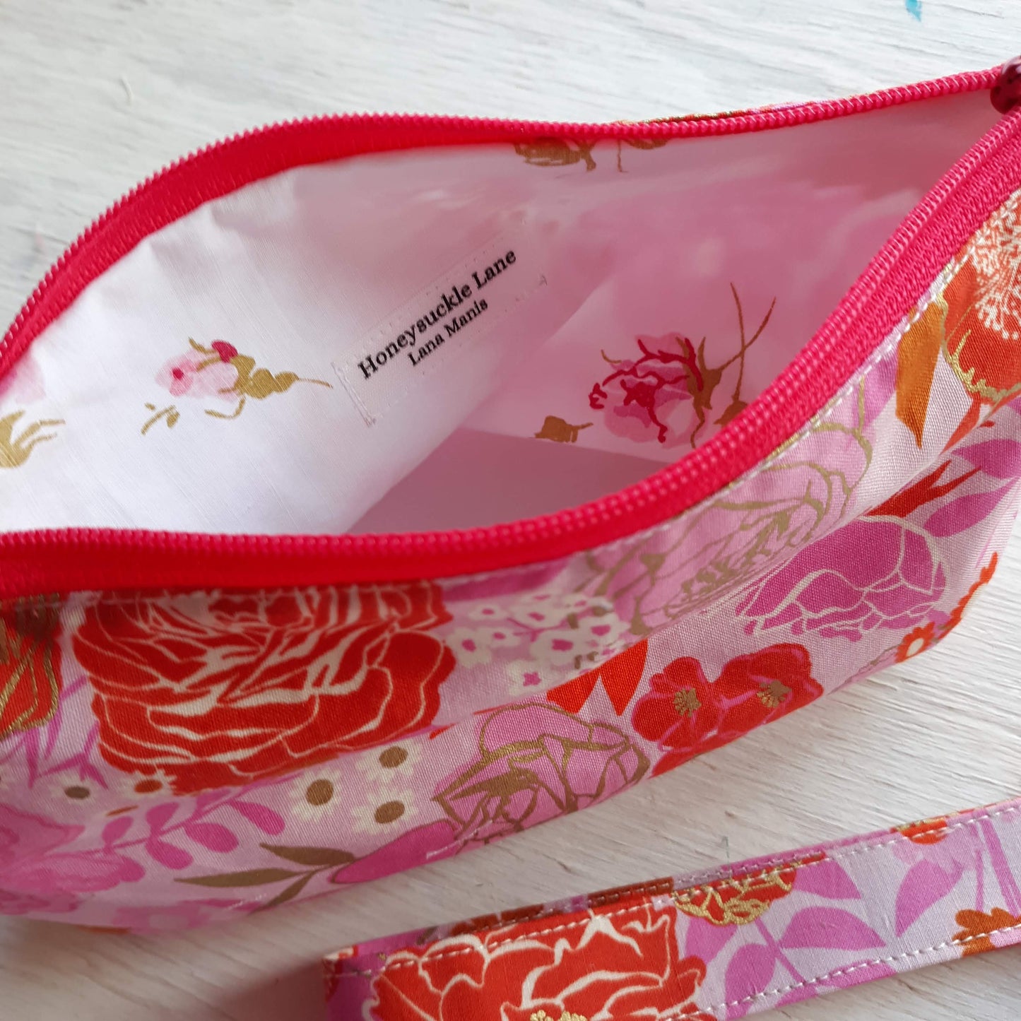Metallic Peony Zipper Pouch with optional Key Fob