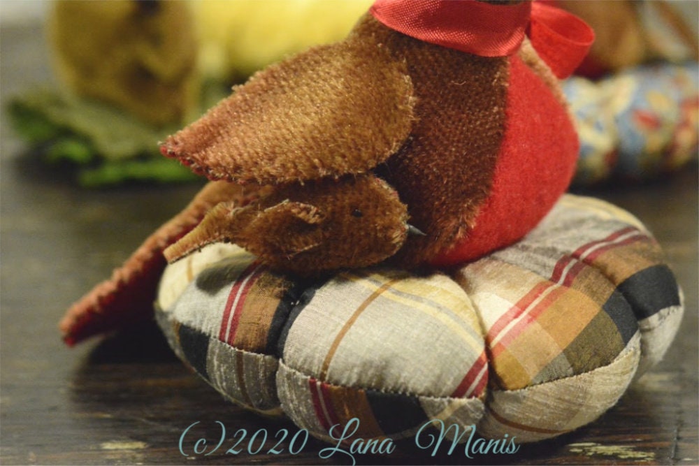 Mohair Bird on Plaid Silk Dupioni Cushion