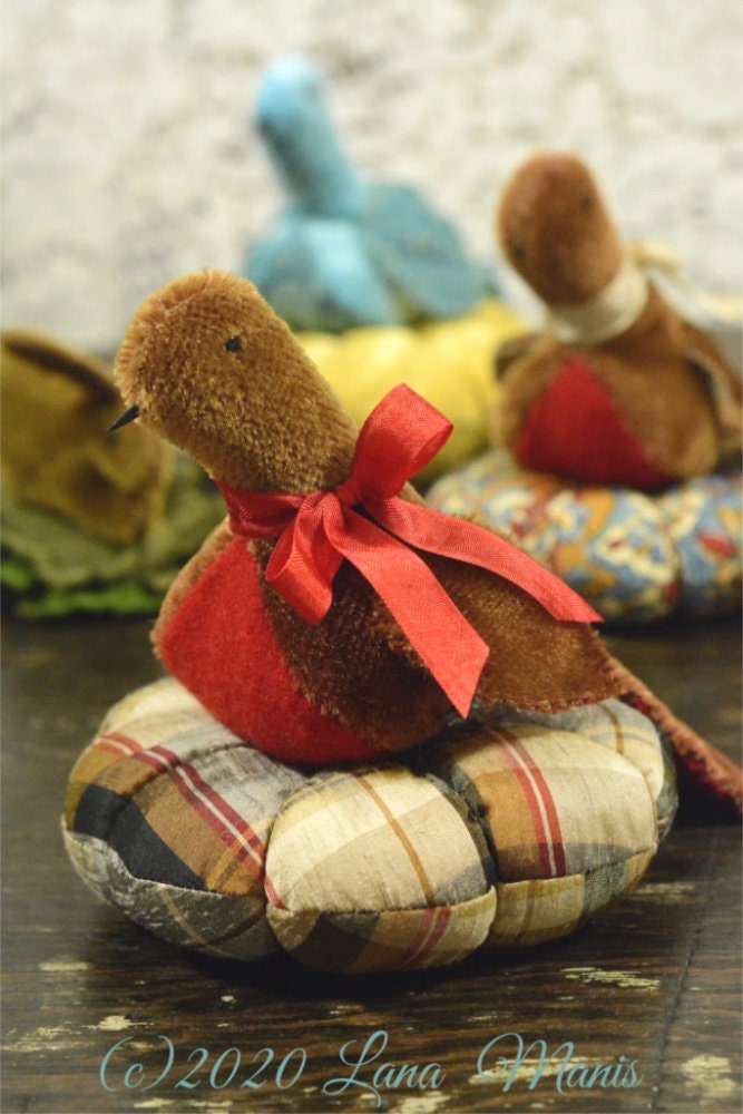 Mohair Bird on Plaid Silk Dupioni Cushion