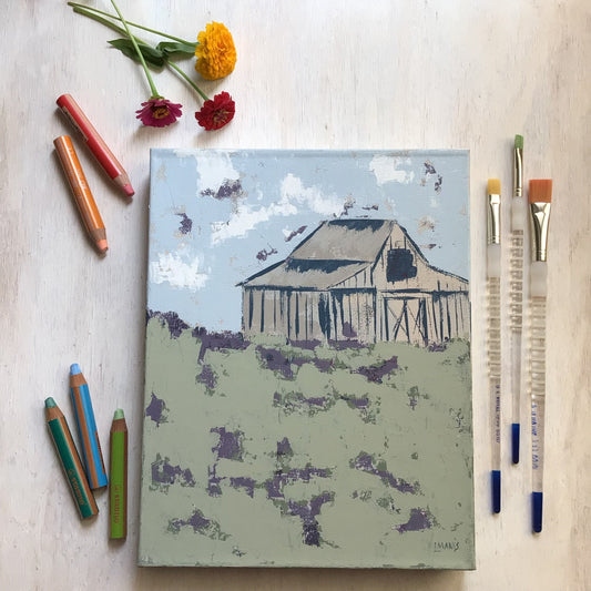 Lavender Field Barn Painting