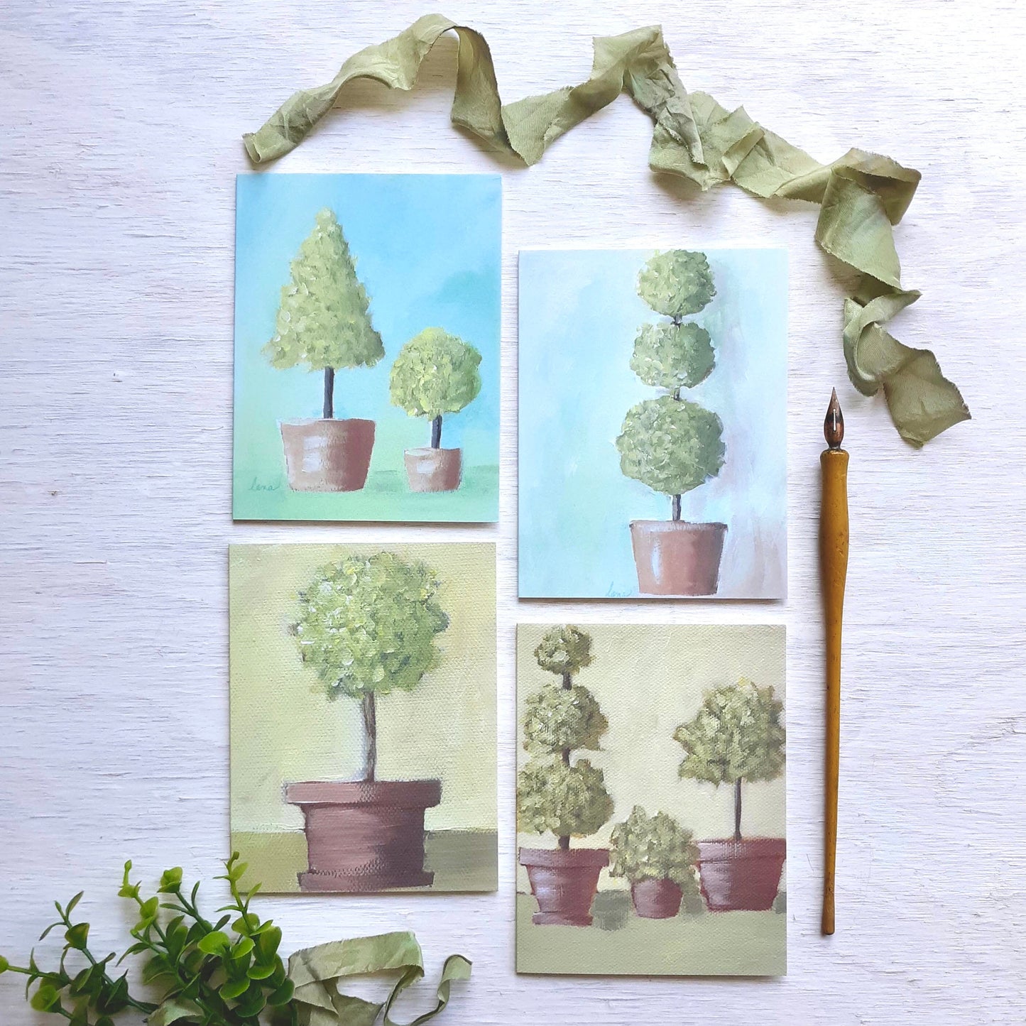 Topiary Folded Notecards - set of 4