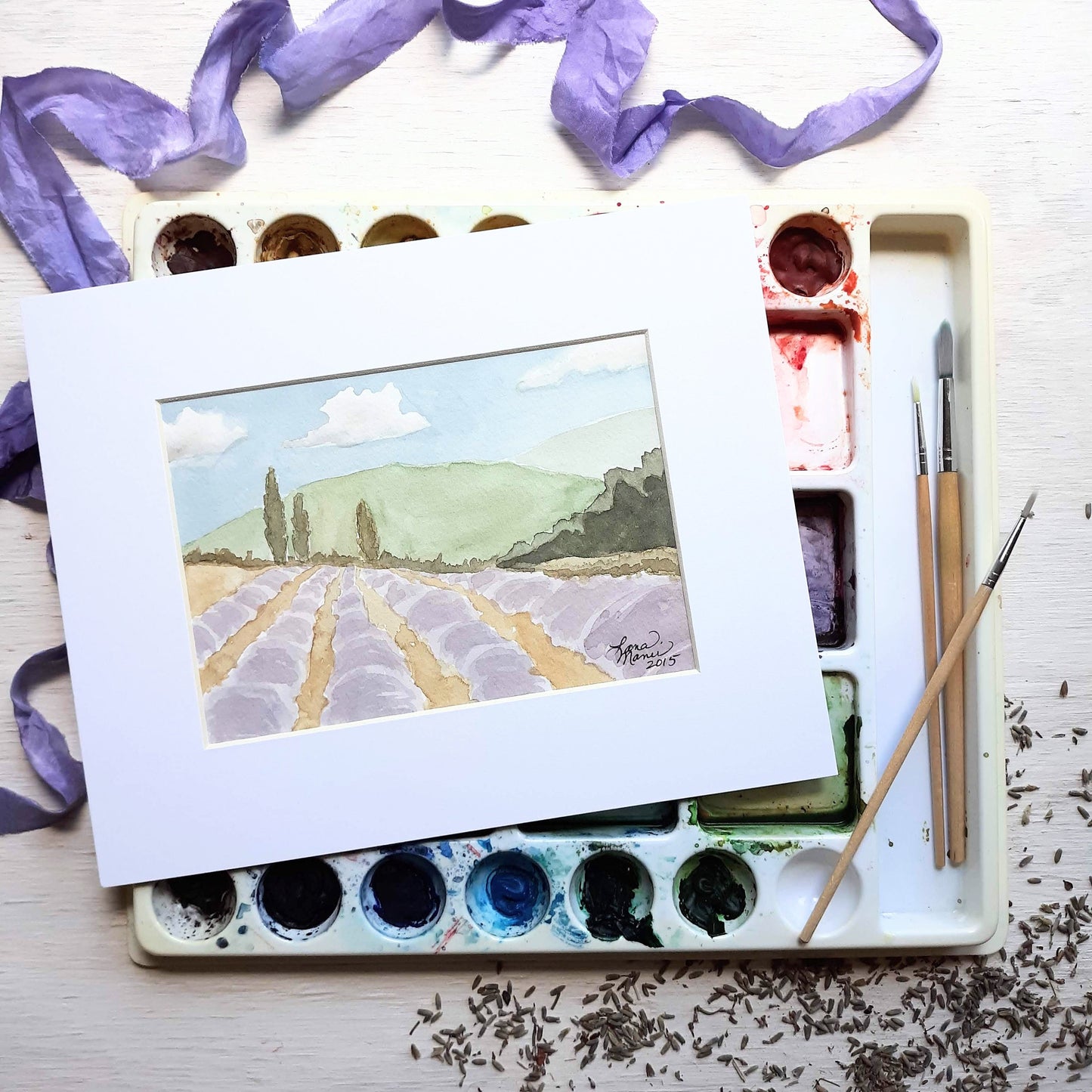Lavender Field Watercolor Paintings