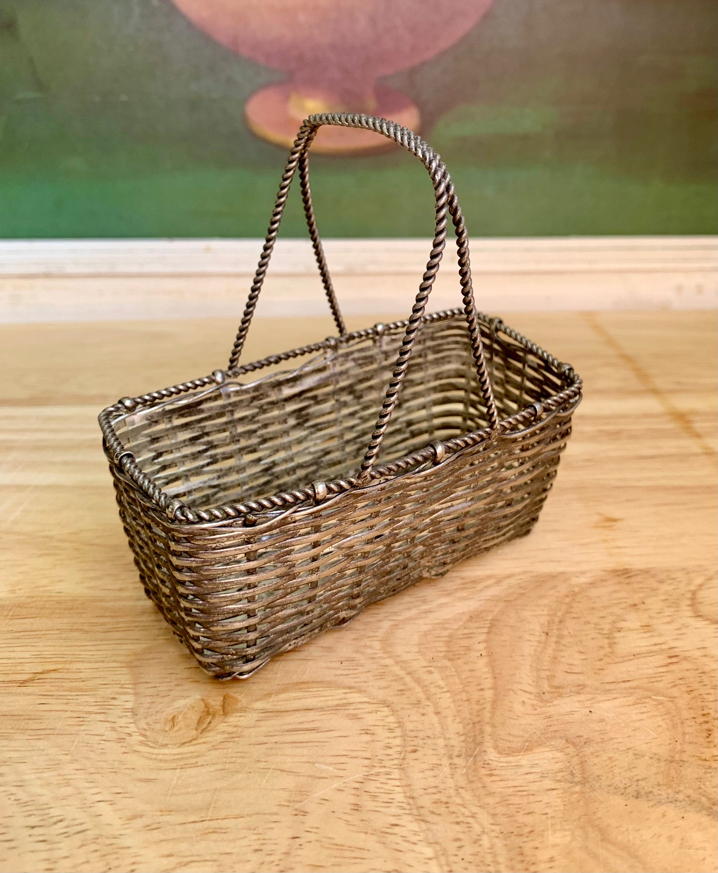 Vintage Woven Silver Basket
