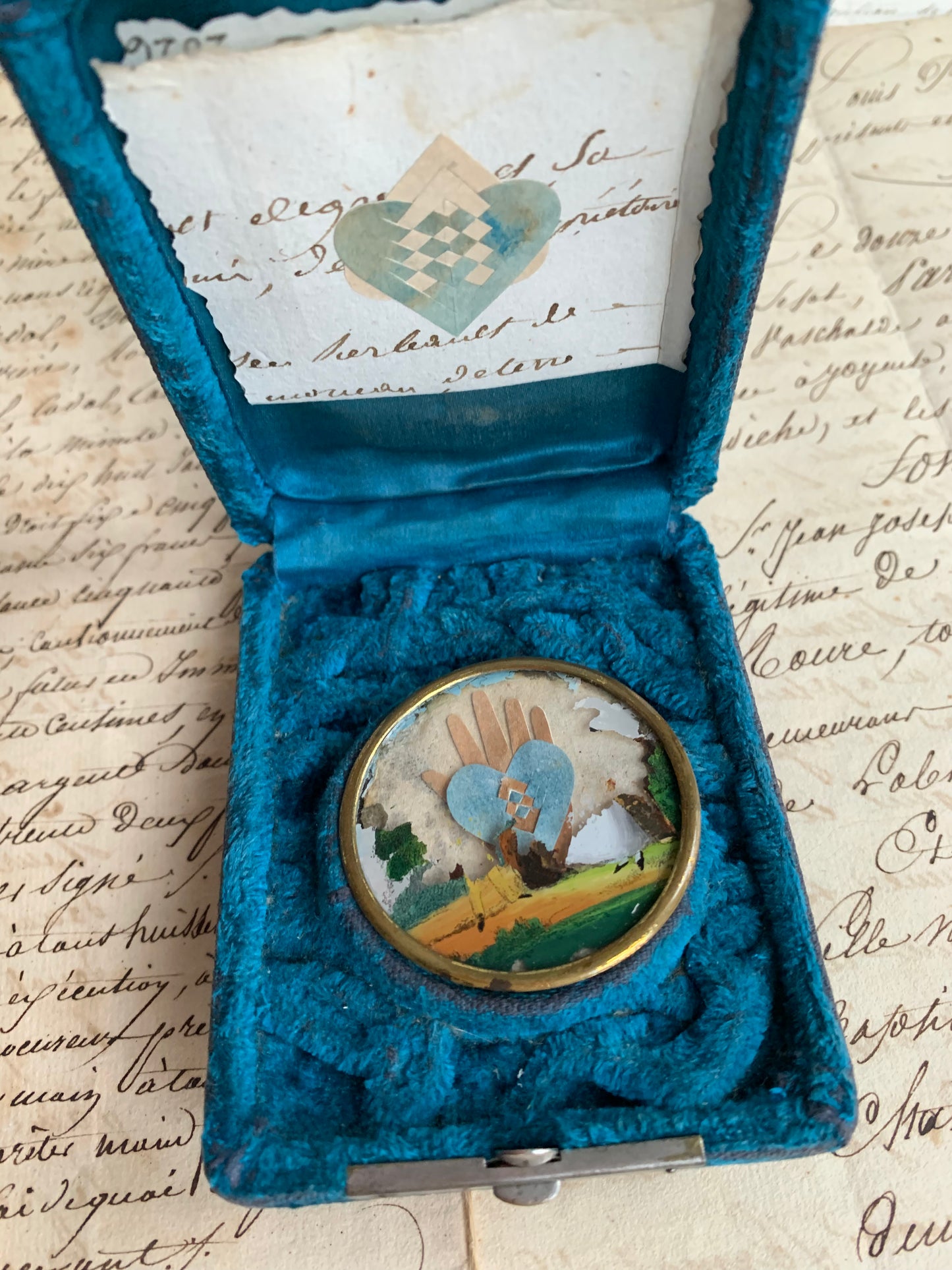 Timeless Love - Heart in Hand - Antique Mirror in Antique Velvet Presentation Case