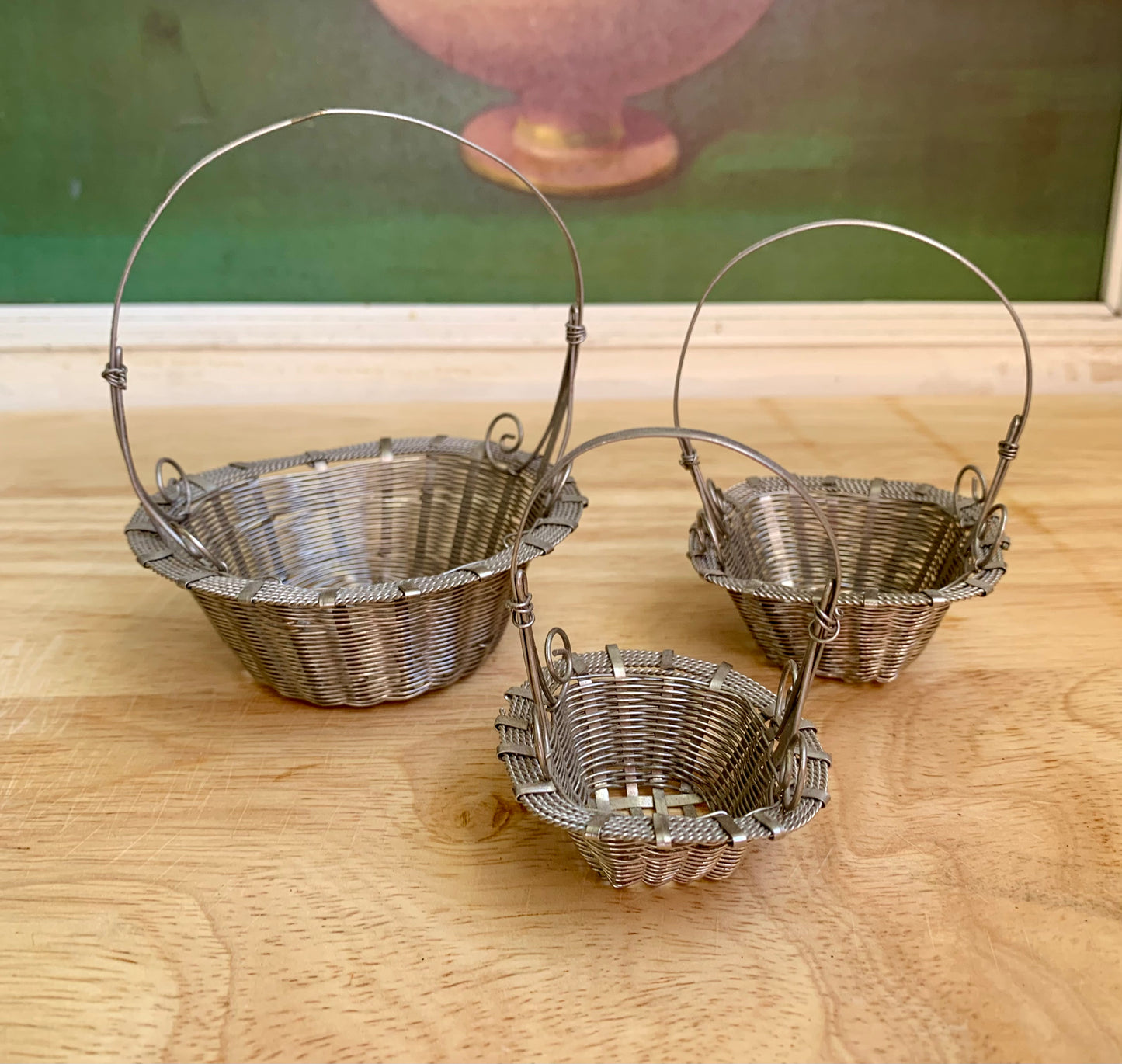 Vintage Silver Nesting Baskets, Set of 3