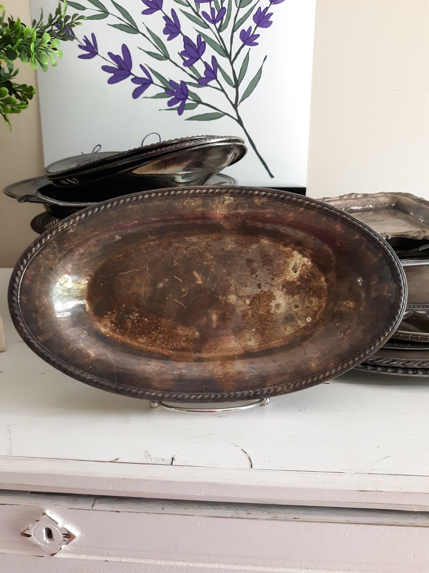 Vintage Silver Plated Oval Tray / Patina