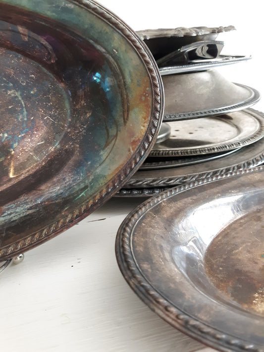 Vintage Silver Plated Oval Tray / Patina