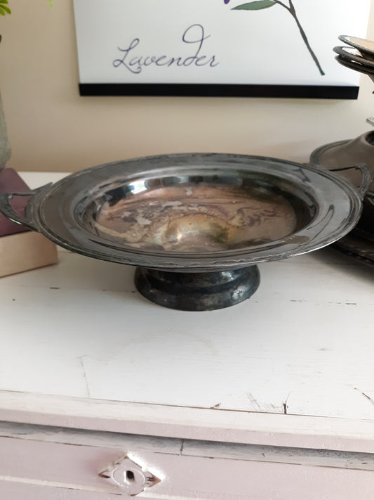 Vintage Silver Plated Pedestal Bowl with Handles
