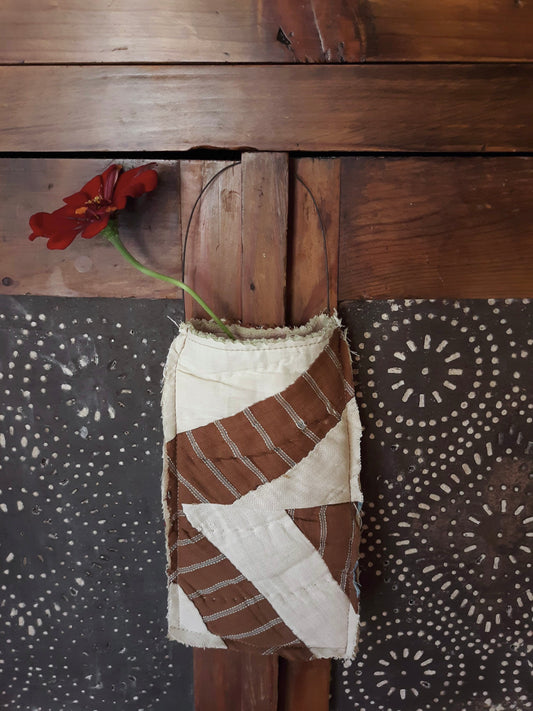 Antique Quilt Ditty Bag with Wire Handle