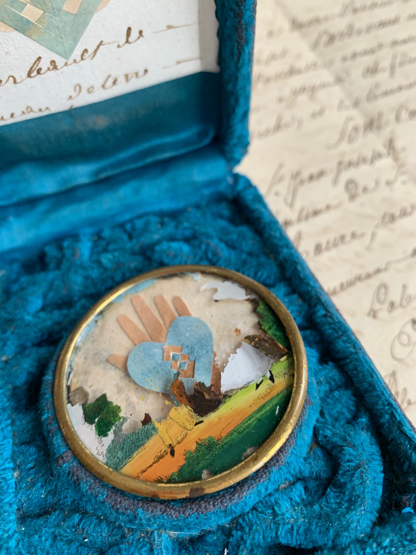 Timeless Love - Heart in Hand - Antique Mirror in Antique Velvet Presentation Case