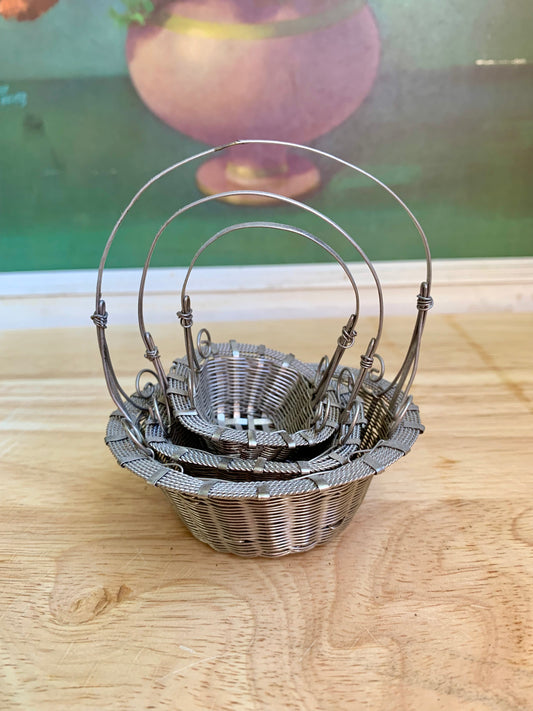Vintage Silver Nesting Baskets, Set of 3