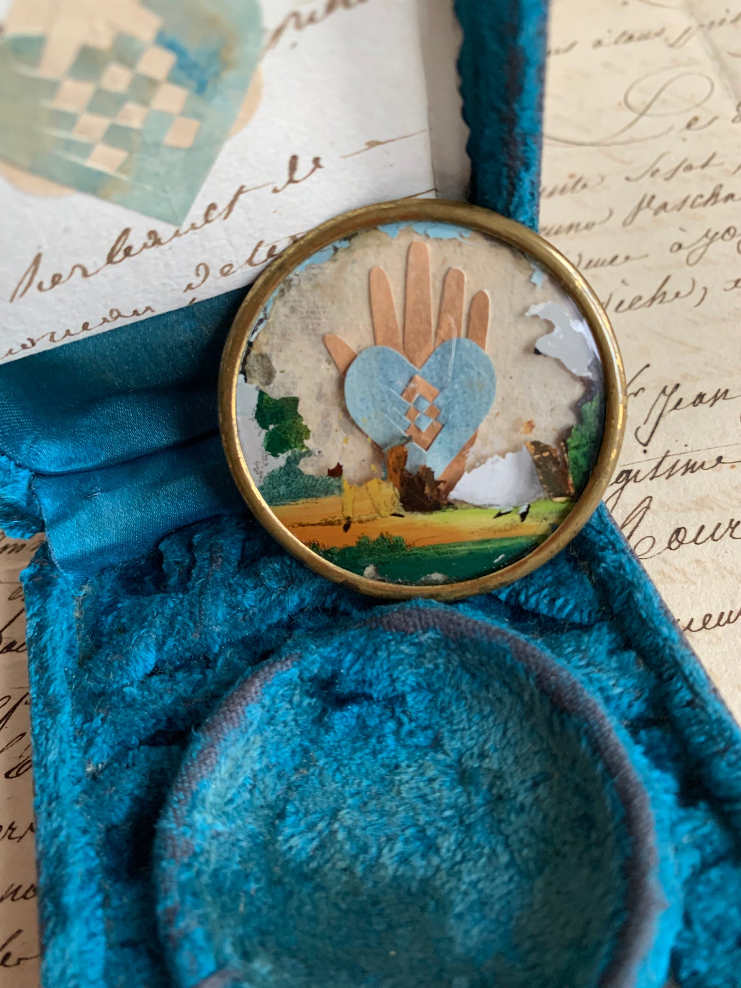 Timeless Love - Heart in Hand - Antique Mirror in Antique Velvet Presentation Case