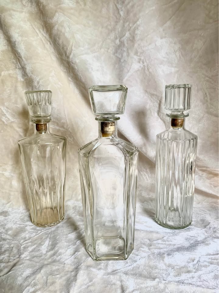 3 Mid-Century Decanters, for Collections or Flower Vases, Retro Decor
